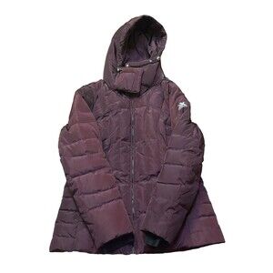 ZeroXposur Womens M Winter Coat Burgundy Quilted Down Feather Puffer Ski Hooded